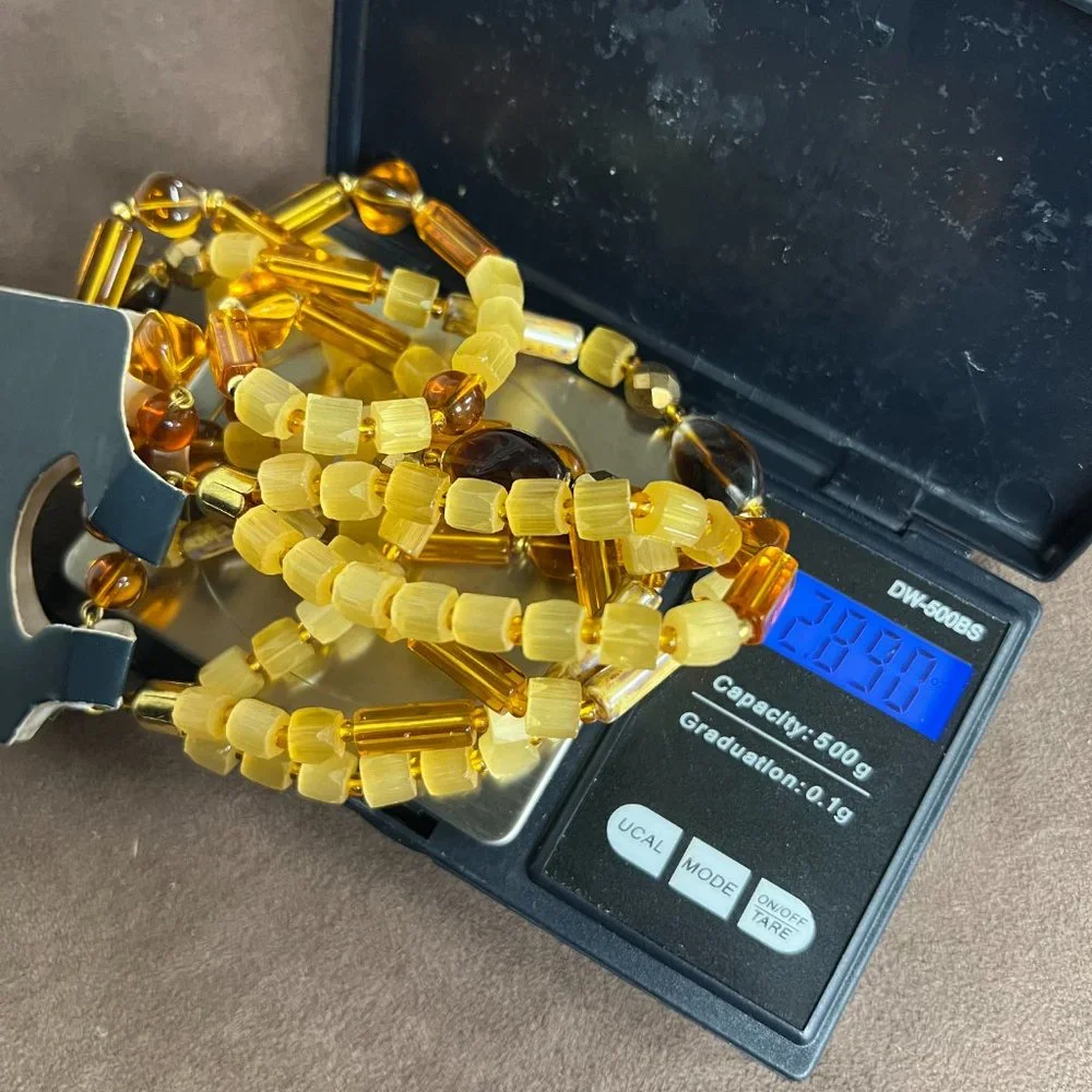 Vintage Amber Square Beads Multistrand Necklace